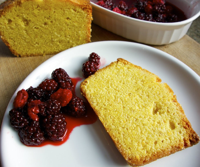 Polenta (or Cornmeal) Pound Cake with Fresh Thyme and Blueberries